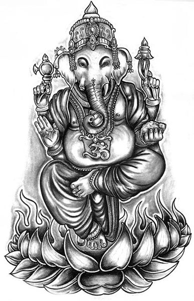 Flaming Lotus Ganesha Tattoo Design