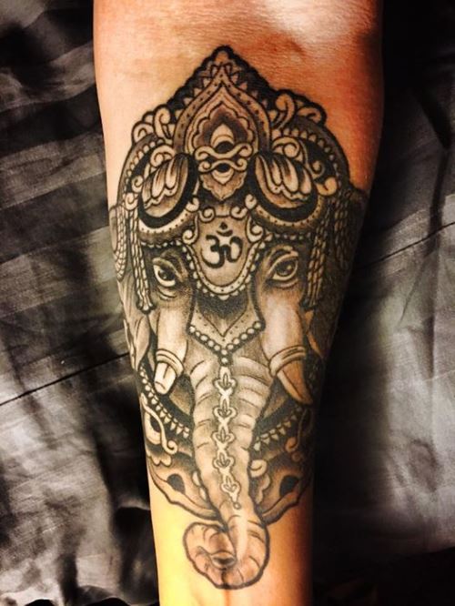 Ganesha Head Tattoo On Left Forearm by Jessica Lynn Simmons