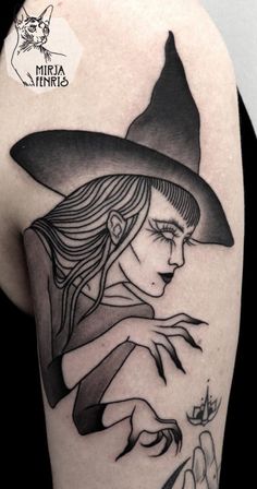 Geometric Witch Tattoo On Half Sleeve