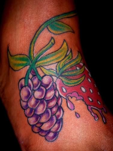 Grapes With Strawberry Tattoo Design For Foot