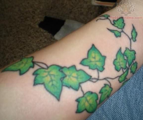 Green Ink Poison Ivy Plant Tattoo Design For Forearm
