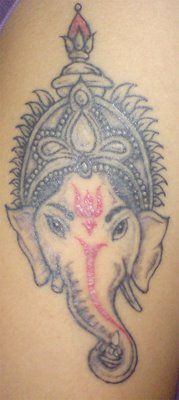 Grey And White Ganesha Head Tattoo