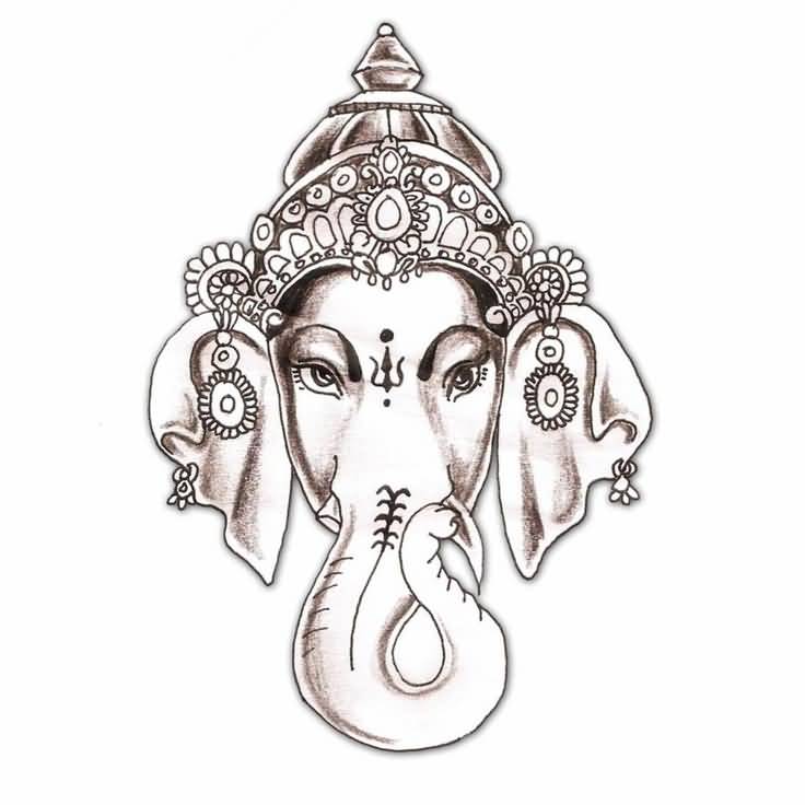 Grey And White Ganesha Tattoo Design