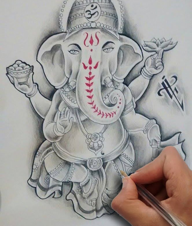 Grey Ink Ganesha Tattoos Design