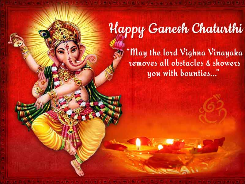 Happy Ganesh Chaturthi May The Lord Vighna Vinayaka Removes All Obstacles & Showers You With Bounties Greeting Card