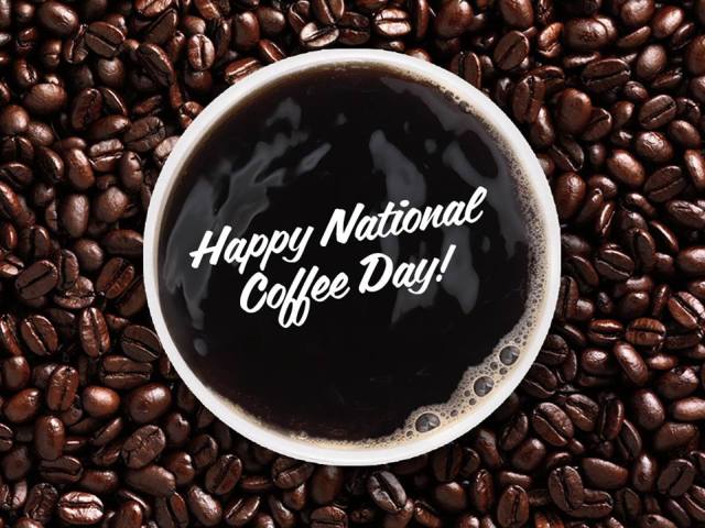 Happy International Coffee Day Coffee Mug On Beans Picture