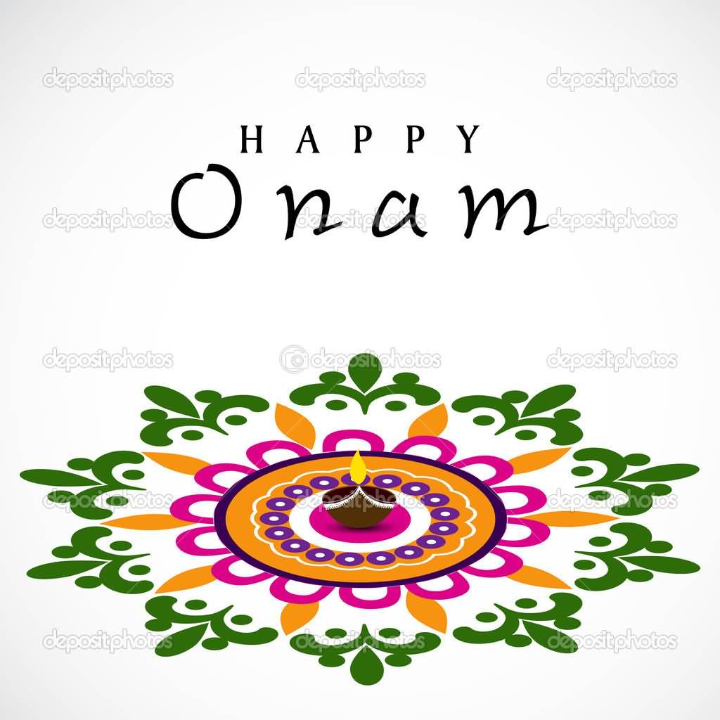 Happy Onam Diya And Rangoli Design Clipart