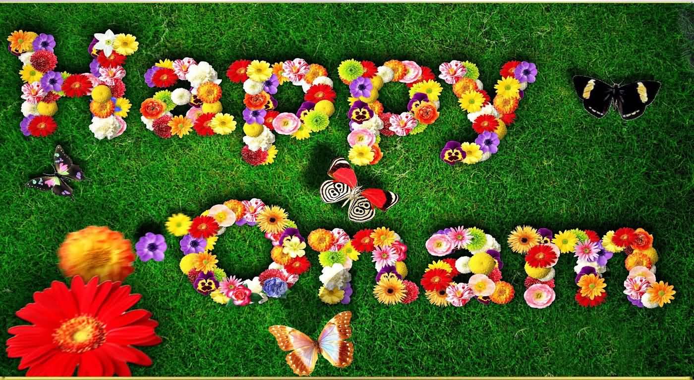Happy Onam Text Written With Flowers Picture