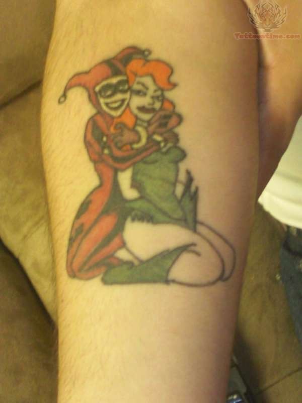 Harley Quinn With Poison Ivy Tattoo Design For Sleeve