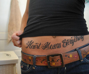 Heart Means Everything Words Tattoo On Girl Hip
