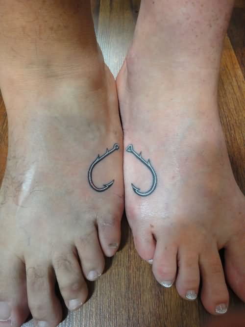 Hook Tattoo On Couple Foot