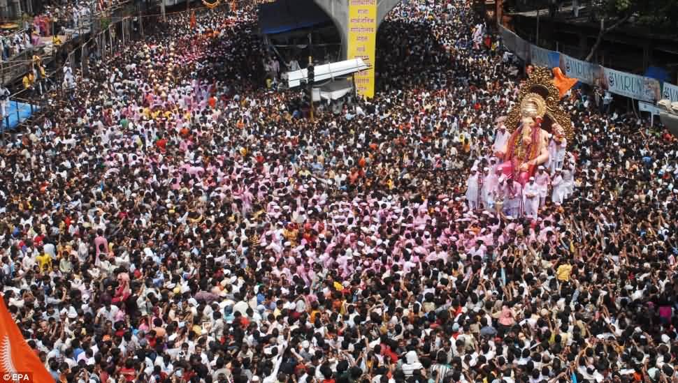 Huge Crowd During The Celebration Of Ganesh Chaturthi