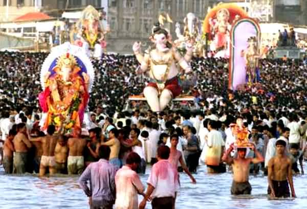 Idols Of Lord Ganesha Immersion Procession During Ganesh Chaturthi Celebration
