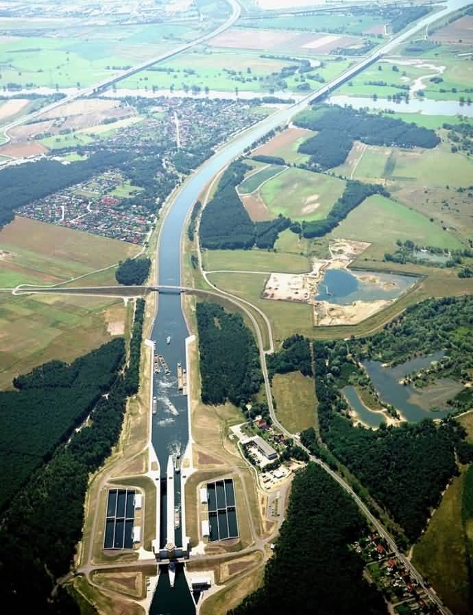 Incredible Aerial View Image of the Magdeburg Water Bridge In Germany