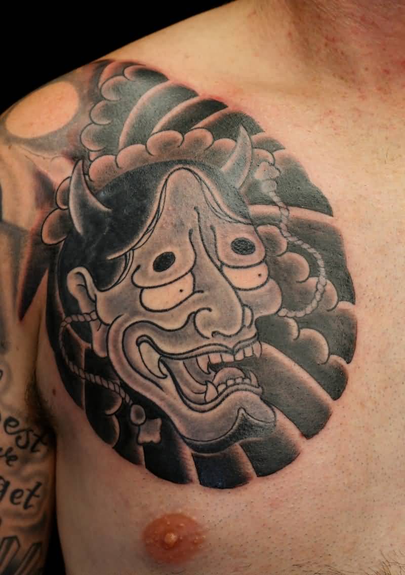 Japanese Hannya Tattoo On Front Shoulder