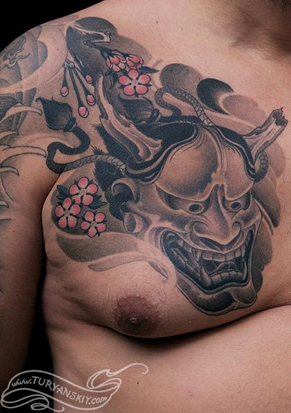 Japanese Hannya Tattoo On Man Chest