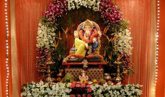 Ganesha Chaturthi Decoration With Flowers Picture