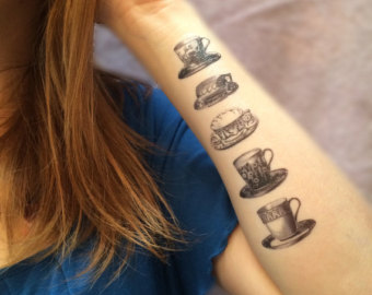 Left Forearm Black And White Teacup Tattoo