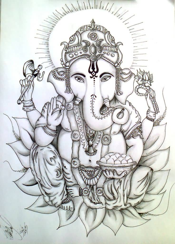 Lord Ganesh Outline Tattoo Design