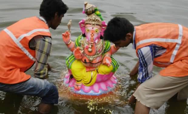 Lord Ganesha Idol Immersion Picture Due To Celebration Of Ganesh Chaturthi