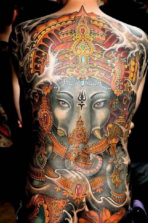 Lord Ganesha Tattoo On Full Back