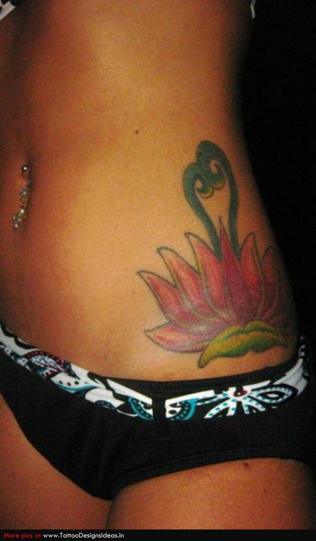Lotus Flower Tattoo On Girl Left Hip