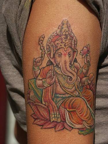 Lotus Ganesha Tattoo On Right Half Sleeve
