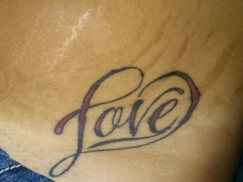 Love Word Tattoo Design For Hip