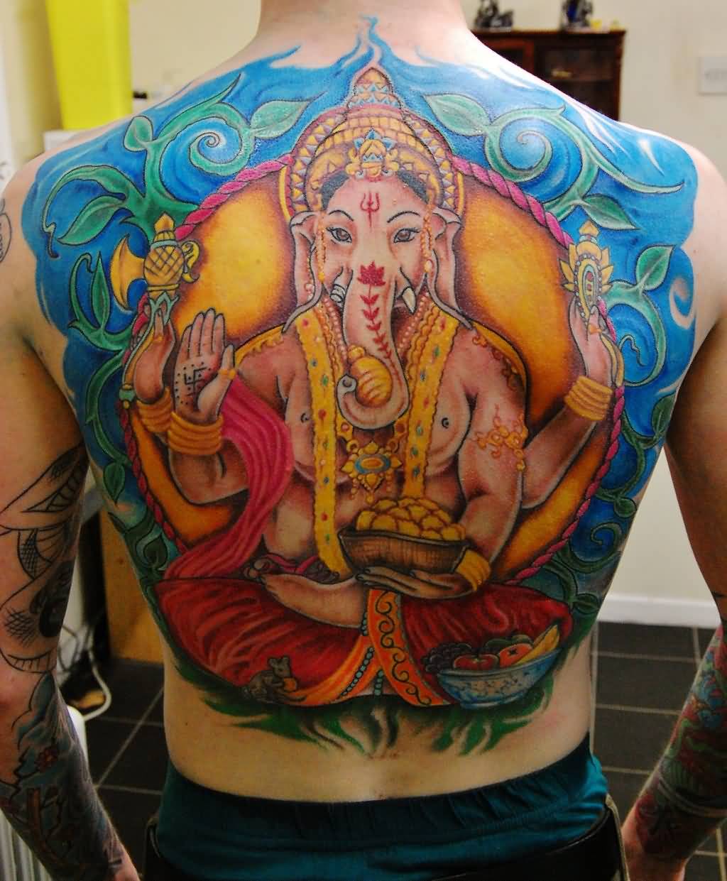 Man Full Back Ganesha Tattoo