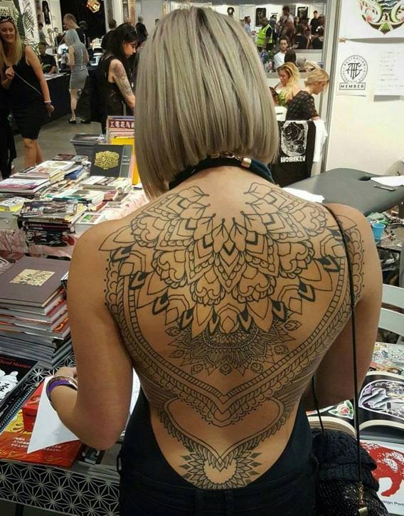 Mandala Tattoo On Girl Full Back