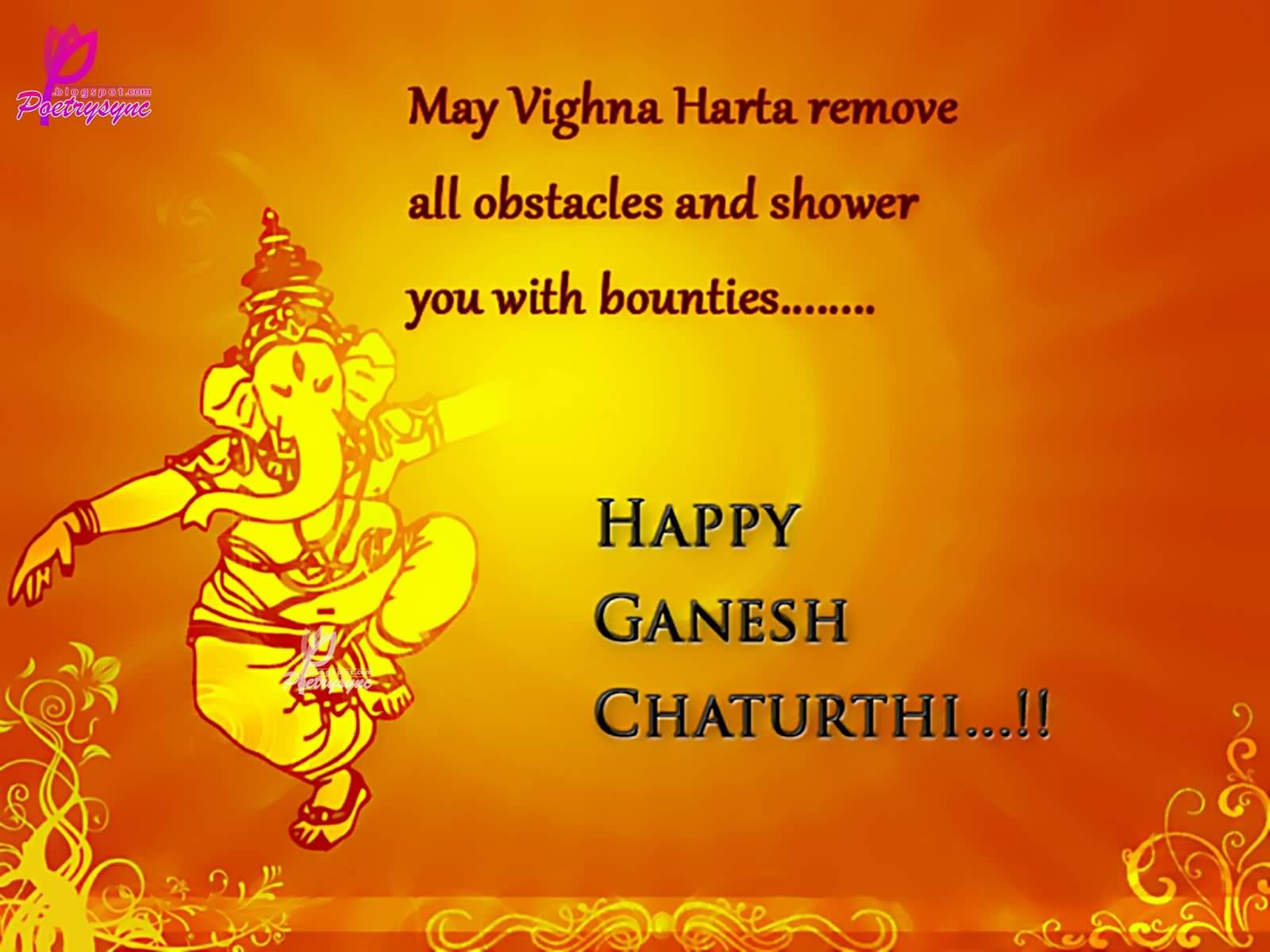 May Vighna Harta Remove All Obstacles And Shower You With Bounties Happy Ganesh Chaturthi Greeting Card