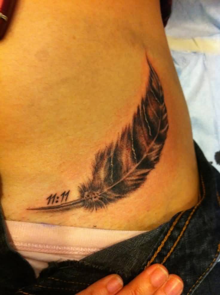 Memorial Feather Tattoo Design For Hip