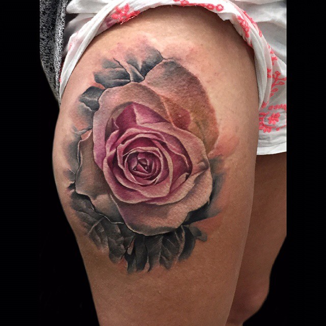 Mind Blowing Rose Tattoo On Right Hip