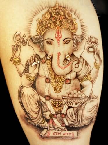 Nice Ganesha Tattoo On Leg