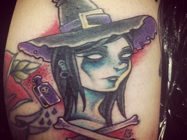 Nice Witch Girl Head Tattoo
