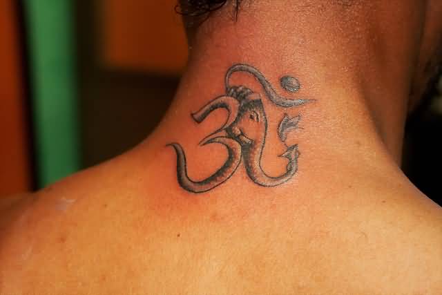 Om Ganesha Symbol Tattoo On Nape