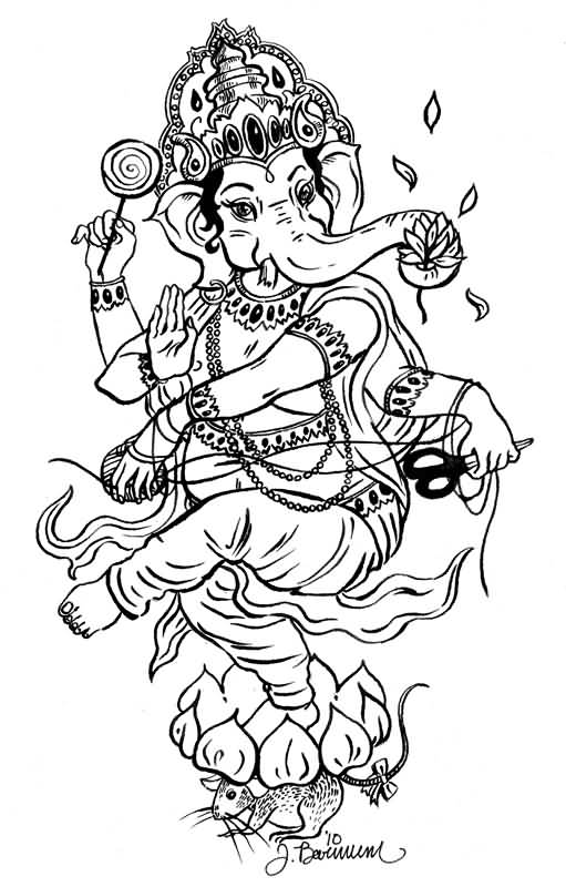 Outline Lord Ganesha Tattoo Design by Artemisiasynchroma