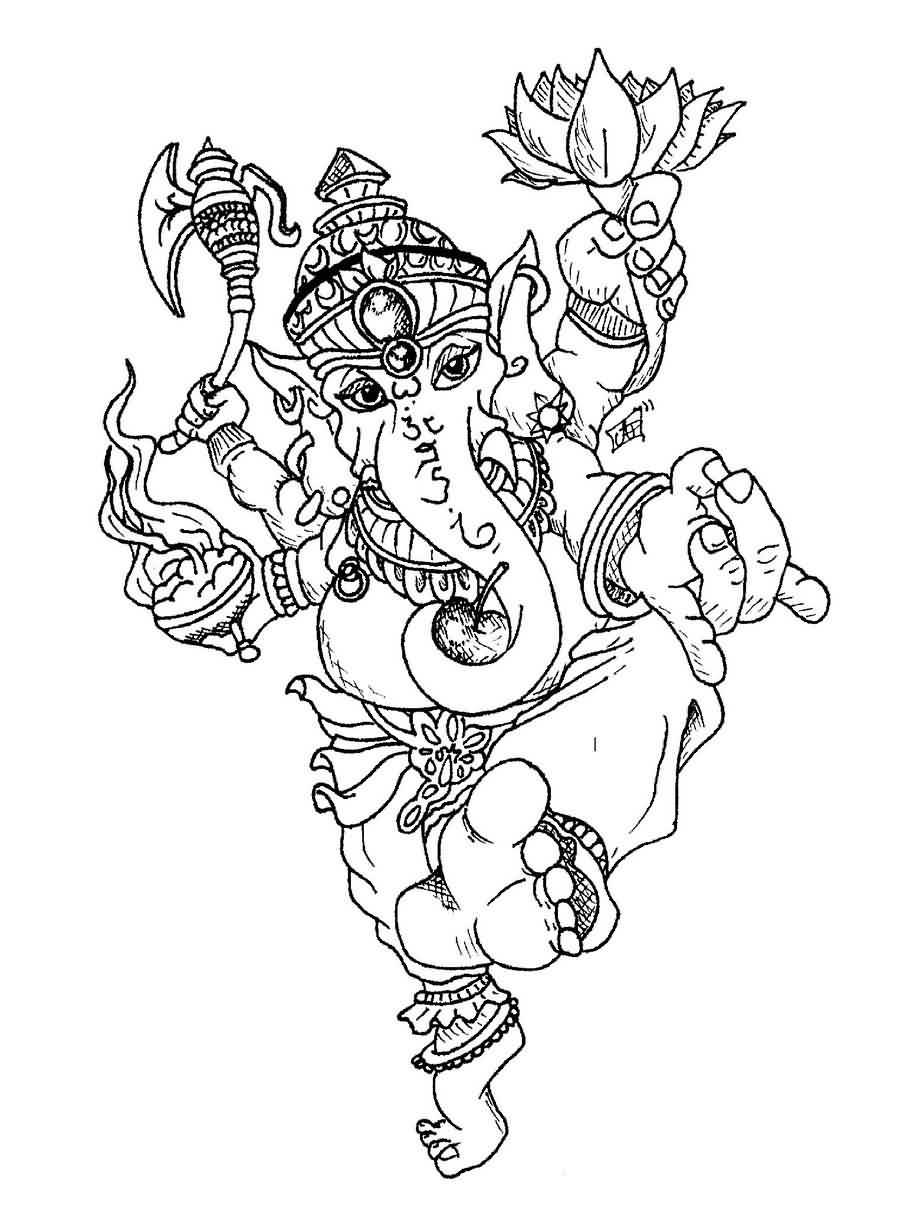 Outline Lotus And Ganesha Tattoo Design