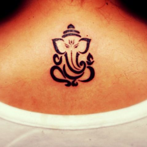 Outline Simple Ganesha Tattoo On Upper Back