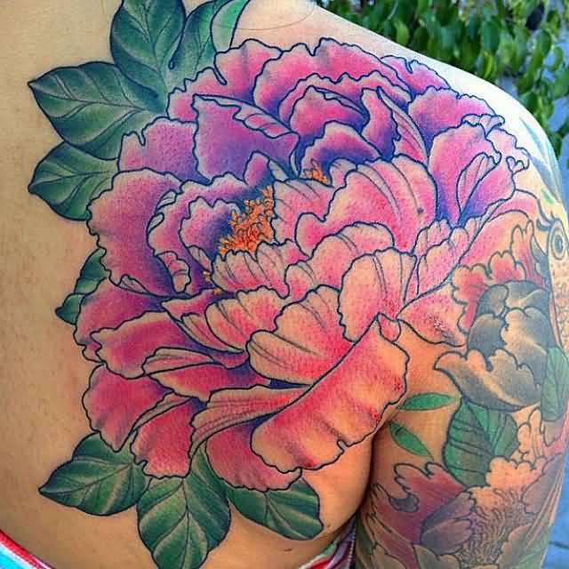Peony Flower Tattoo On Right Back Shoulder