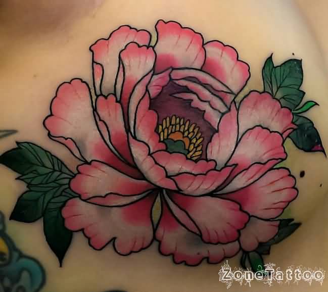 Pink Ink Peony Flower Tattoo Design