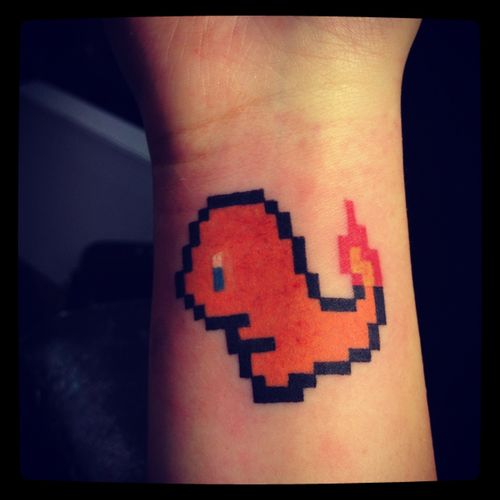 Pixel Pokemon Charmander Tattoo Design For Wrist