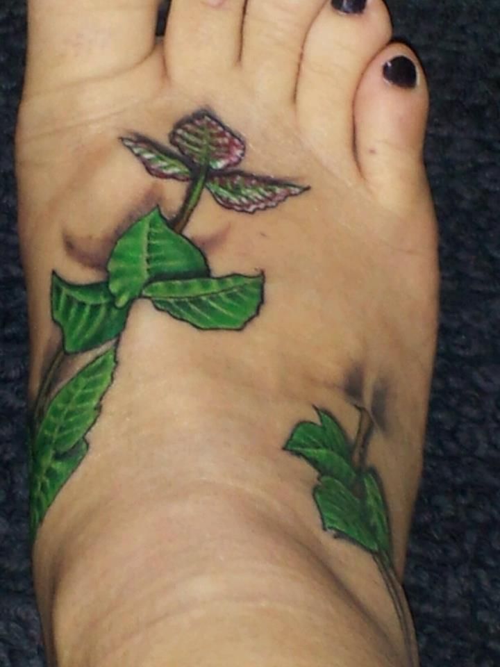 Poison Ivy Plant Tattoo On Girl Right Foot