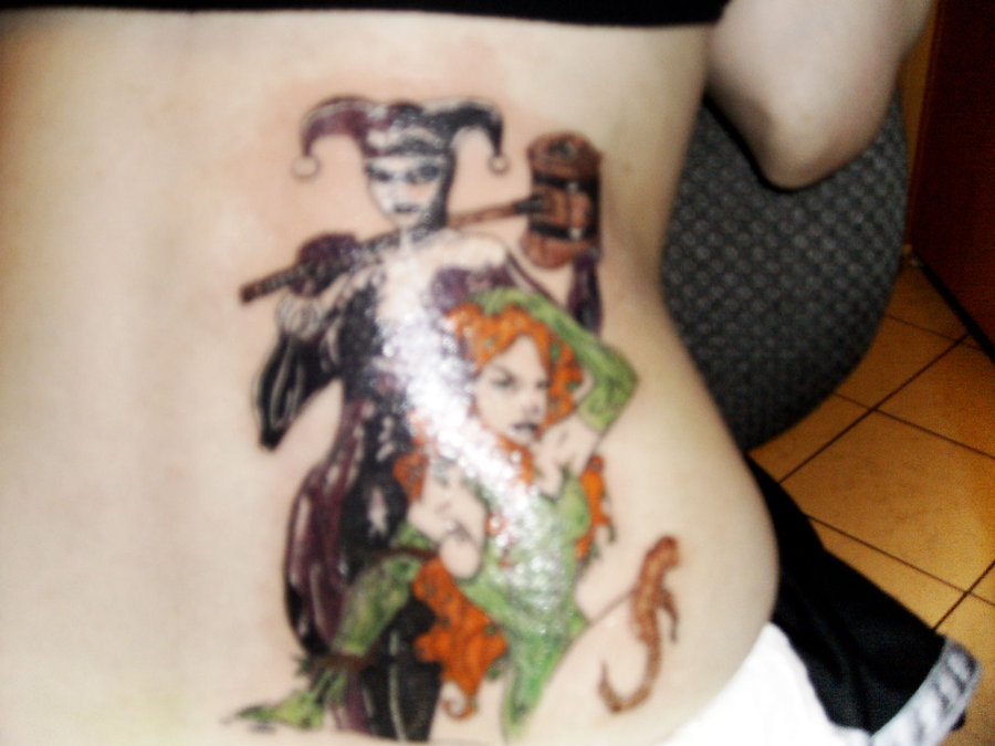 Poison Ivy With Harley Quinn Tattoo On Lower Back By ChloroformLust
