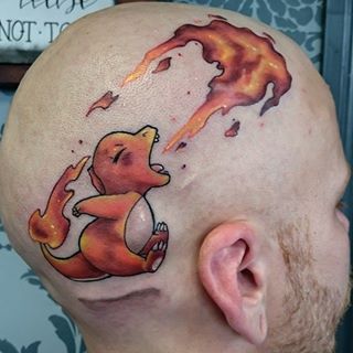 Pokemon Charmander Tattoo On Man Head