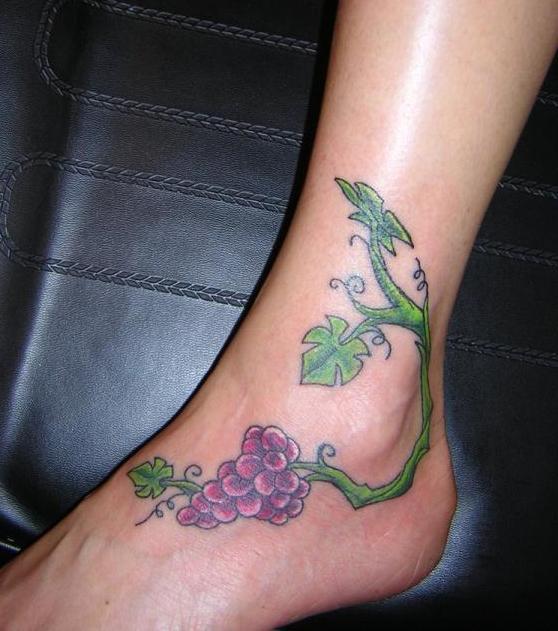 Purple Grapes Tattoo On Left Foot