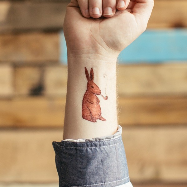 Rabbit Smoking Tobacco Pipe Tattoo On Wrist