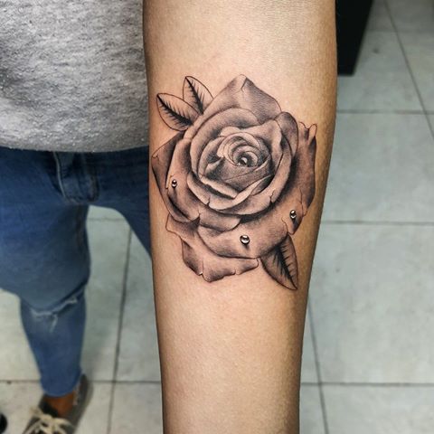 Realistic Grey Rose Tattoo On Left Forearm by David Torres