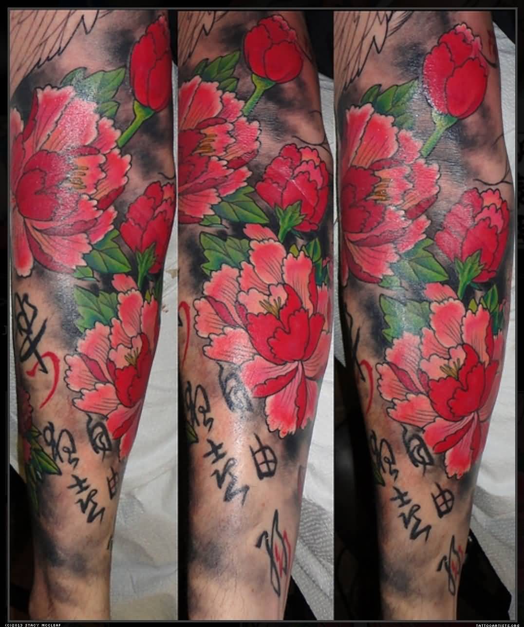 Realistic Peony Flowers Tattoo Design For Full Sleeve