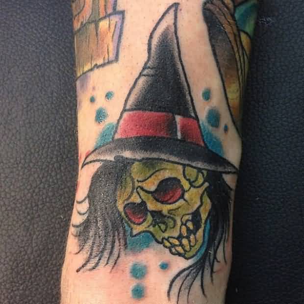 Red Eyes Witch Tattoo On Full Sleeve